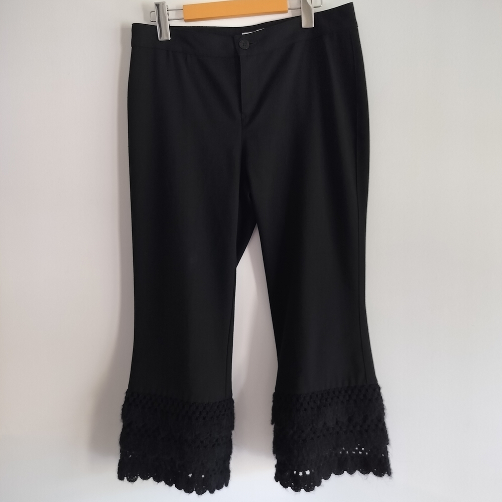 Black Crochet-Hem Crop Pants
